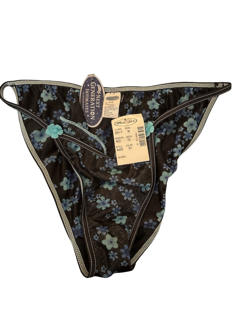 Floral Bikini Bottom - Black with Blue Flowers